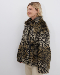 Шуба из искусственного меха Стелла Маккартни с принтом рысь