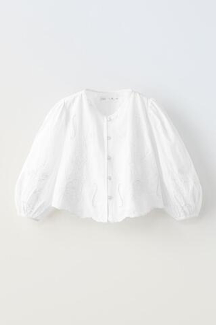 ZARA РУБАШКА С ВЫШИВКОЙ, БЕЛЫЙ