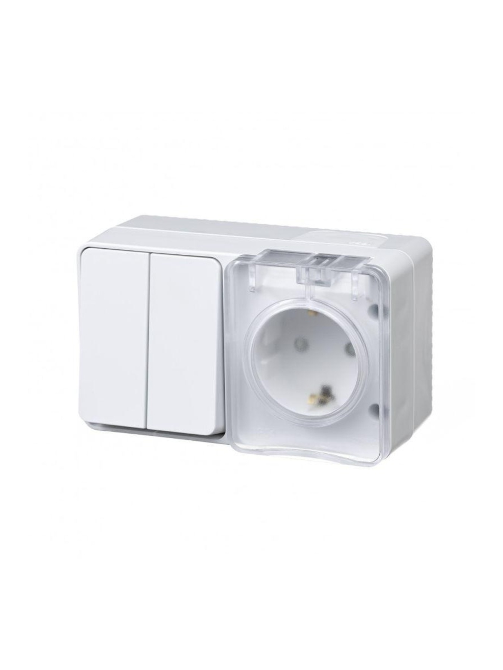 Блок ОП AtlasDesign PROFI IP54 (розетка 1-м 16А заземл. защ. шторки + 2-кл. выключатель 10А) бел. SE ATN540174