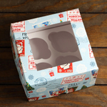 Упаковка для капкейков "Новогодняя почта" с окном, 4 ячейки, 16*16*10 см