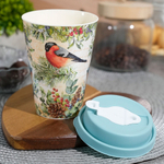 Стакан 420мл с крышкой с клапаном, с декором, (зеленый)