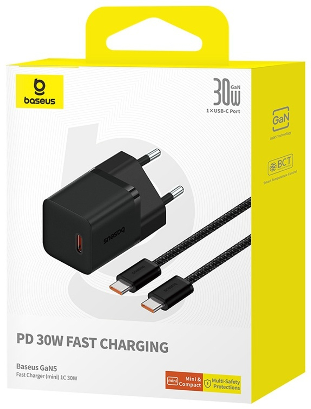 Зарядное устройство Baseus GaN5 (mini) 1C 30W + Кабель USB Type-C черный
