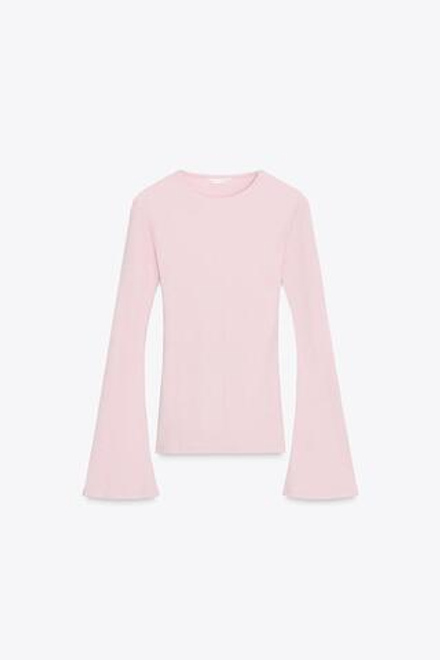 ZARA ФУТБОЛКА В РУБЧИК С РАСКЛЕШЕННЫМИ РУКАВАМИ, РОЗОВЫЙ