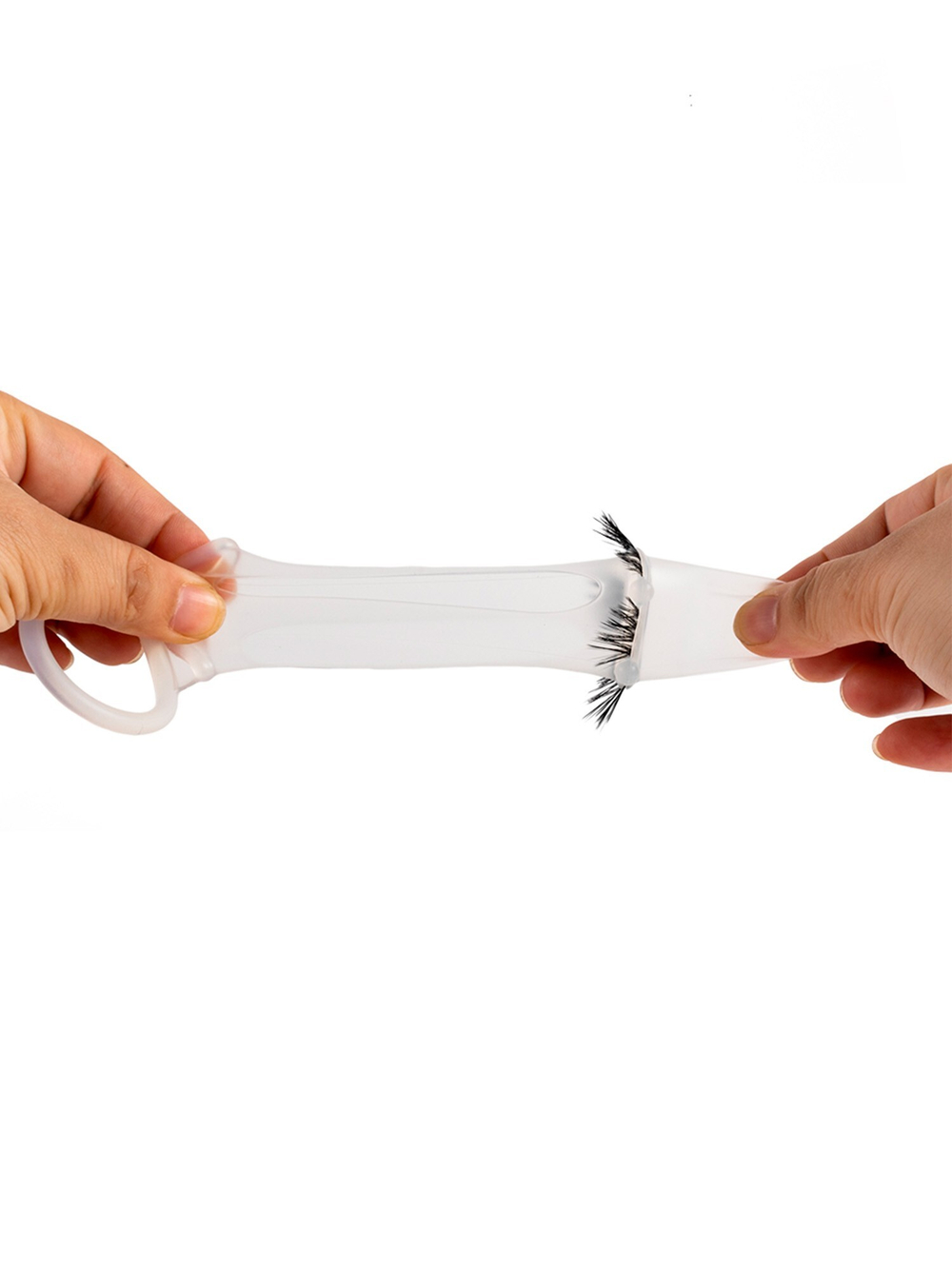 Эластичная насадка на пенис с подхватом мошонки и стимулирующими «ресничками» (Цвет: белый)