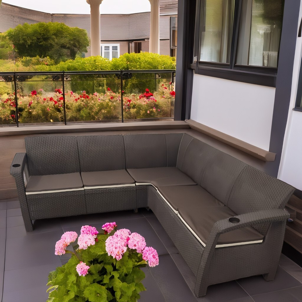 Угловой диван Yalta Corner Set под ротанг для лаунж зоны  с подушками на сиденье