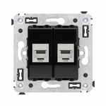 Компьютерная розетка RJ-45 без шторки в стену, кат.6А двойная экранированная, "Avanti", "Черный квадрат"