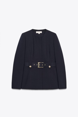 ZARA ПРИТАЛЕННЫЙ БЛЕЙЗЕР С ПОЯСОМ, МОРСКОЙ СИНИЙ