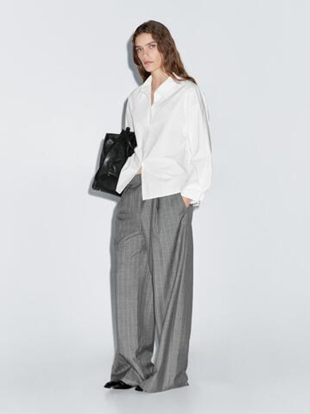 Massimo Dutti Рубашка свободного кроя из 100% хлопкового поплина, белый