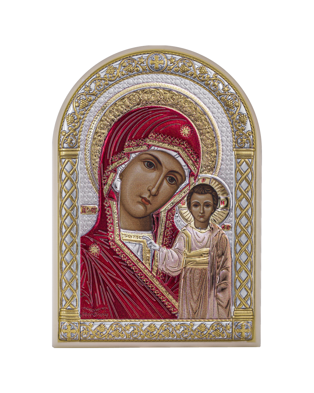 Казаская БМ, икона арочная, пластик белый, эмаль 48x68