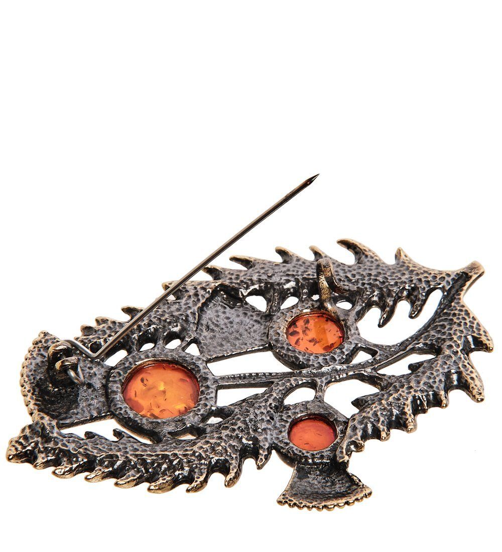 AM-2555 Брошь «Бурьян» (латунь, янтарь)