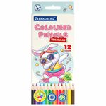 Карандаши цветные "АССОРТИ 8 ДИЗАЙНОВ 3+ лет", 12 цветов, трехгранные, BRAUBERG, 182055
