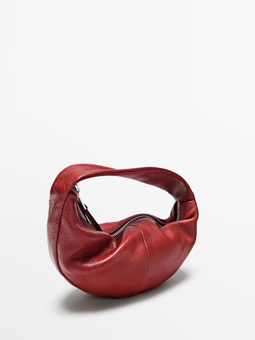 Massimo Dutti Миниатюрная сумка-полумесяц из кожи наппа, красный