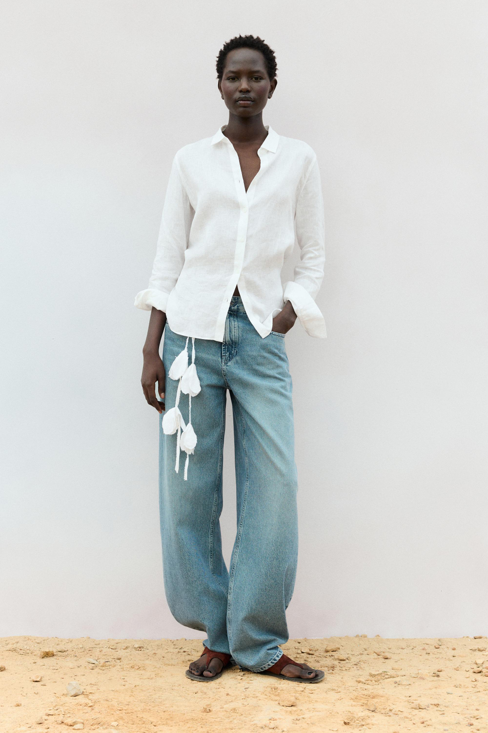 Massimo Dutti Свободная рубашка из 100% льна, белый