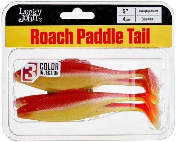 Виброхвосты съедобные LJ Pro Series ROACH PADDLE TAIL 5.0in (12,7 см), цв. G08, 4 шт.