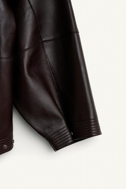 ZARA СВОБОДНАЯ КУРТКА ИЗ КОЖИ, ТЁМНО-КОРИЧНЕВЫЙ