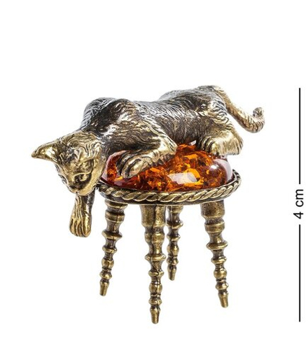 Народные промыслы AM- 364 Фигурка «Кот на пуфике» (латунь, янтарь)