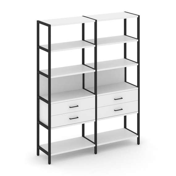 Shelf System Двухсекционный стеллаж пятиярусный с ящиками SN.STM-522 Белый/Металл Черный 1590*400*19