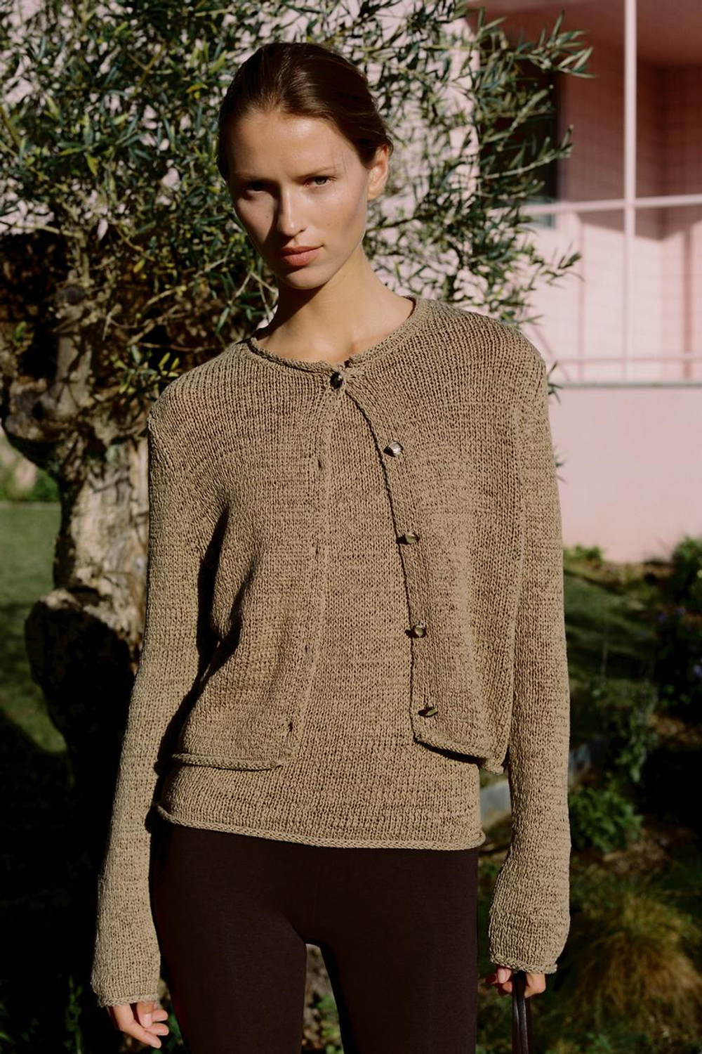 ZARA ВЯЗАНЫЙ КАРДИГАН, ТЕМНЫЙ РЫЖЕВАТО-КОРИЧНЕВЫЙ