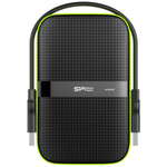 Silicon Power Armor - A60 2TB Portable HDD USB 3.2 Gen1 Black/Green, Shockproof MIL-STD 810G Method 516.6 Procedure IV, Water-resistant IPX4, LED light