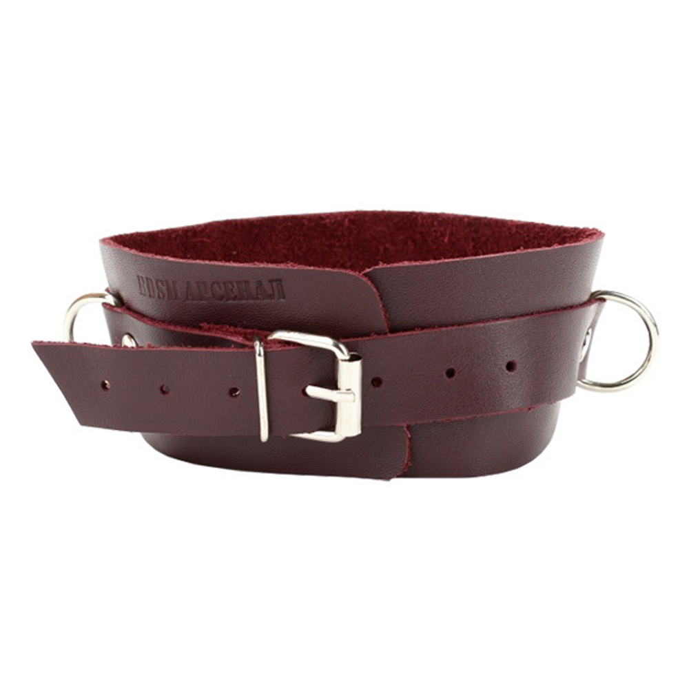 Бордовый широкий кожаный ошейник с кольцом БДСМ Арсенал Lady's Arsenal Maroon Collar 67008