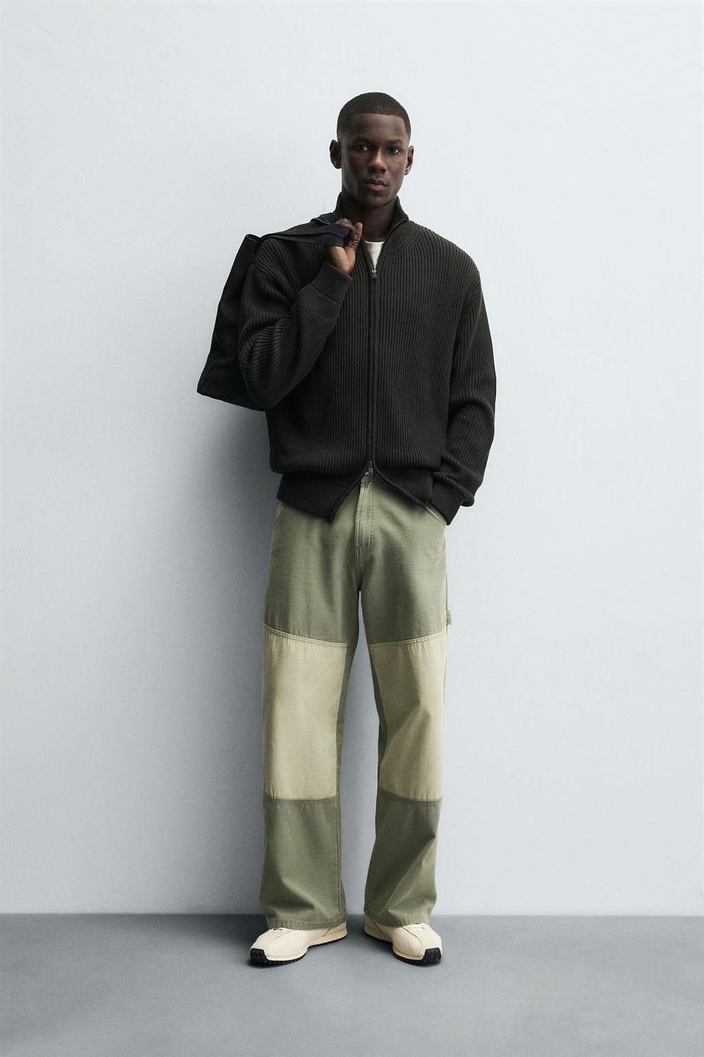 ZARA КАРДИГАН ПЛАТОЧНОЙ ВЯЗКИ НА МОЛНИИ, ХАКИ