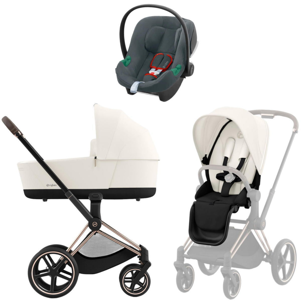 Коляска 3 в 1 Cybex Priam IV Rosegold complete и автокресло Aton B2 i-Size Steel Grey Off White