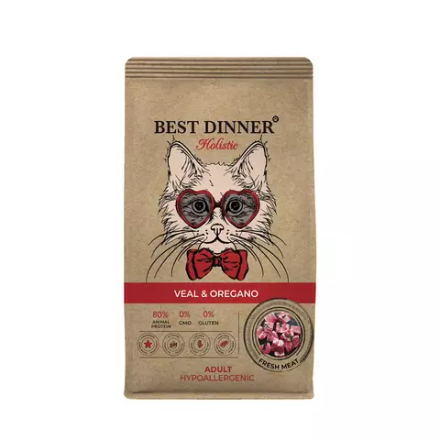 Best Dinner HOLISTIC Hypoallergenic сухой корм для аллергичных кошек Телятина и орегано 1.5 кг