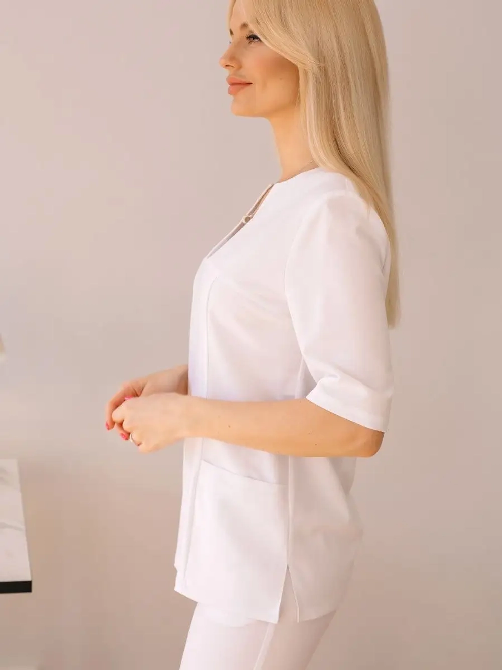 Рубашка медицинская стрейч белая