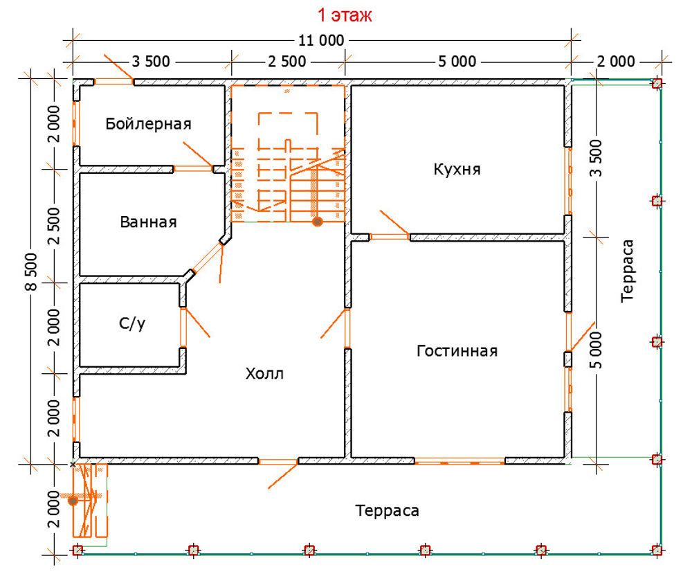 Каркас дома 10.5 x 13 м