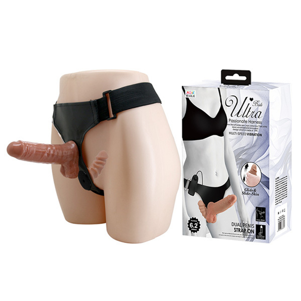 Женский вибрострапон 26см на поясе с вагинальной пробкой 10,5см Baile Ultra Passionate Harness BW-022066Z