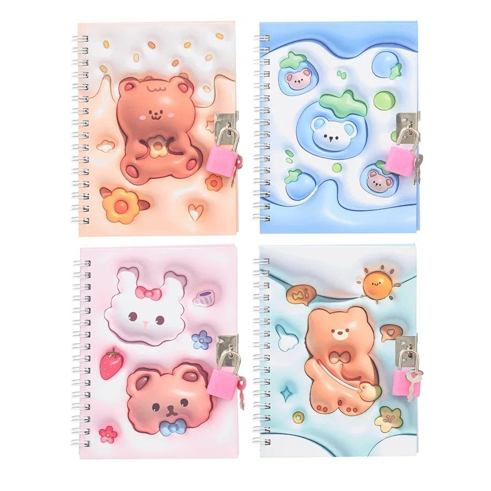 Блокнот детский Basir на замке, формат А6, серия "Медведи зайчики", мягкая обложка, 48 листов, размер 15*11 см