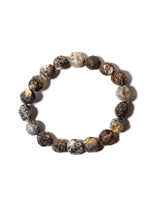 Браслет из белого пейзажного янтаря, бусины 10-12 мм. Янтарь натуральный калининградский