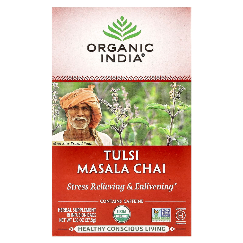 Organic India, Чай масала с тулси, 18 пакетиков, 37,8 г (1,33 унции)