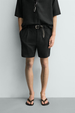 ZARA ШОРТЫ RELAXED FIT ИЗ ЛЬНА И ВИСКОЗЫ, ЧЕРНЫЙ