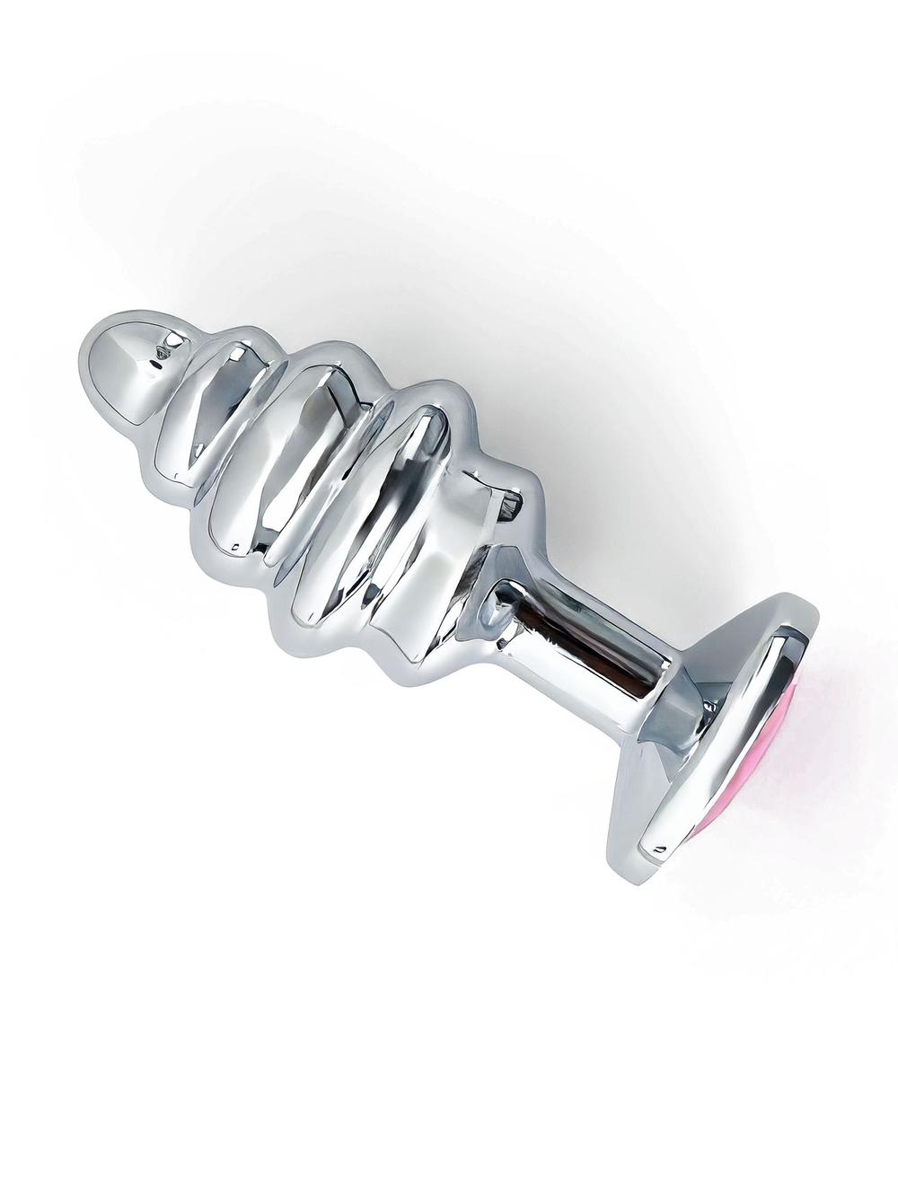 Анальная пробка металлическая ребристая с розовым кристаллом Fantasy Toys (S)