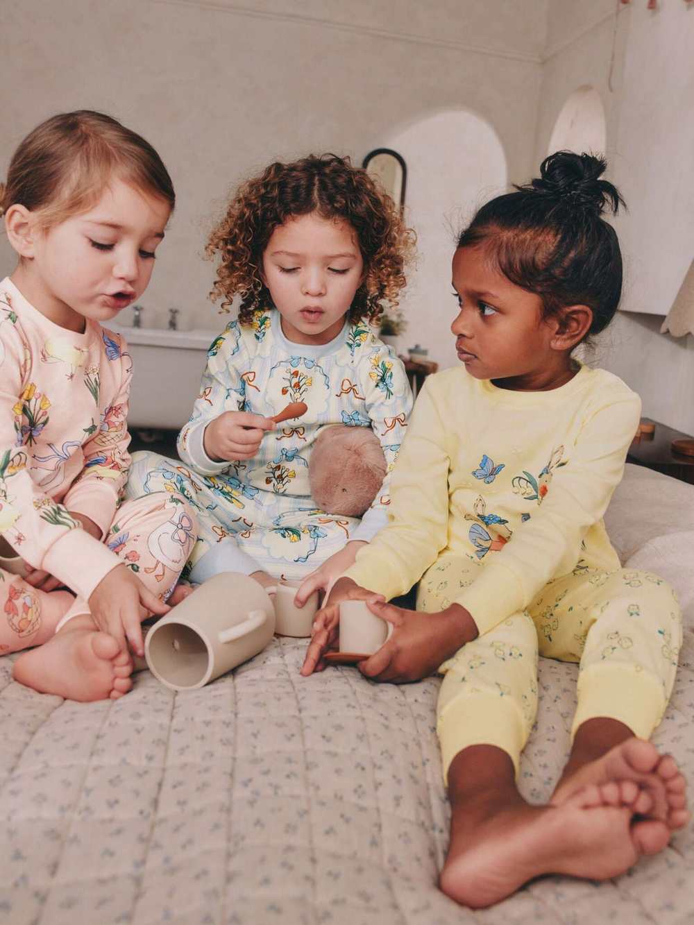 Пижама для девочки Next AJ8-346, 3 шт., Розовый, Светло-желтый, Голубой