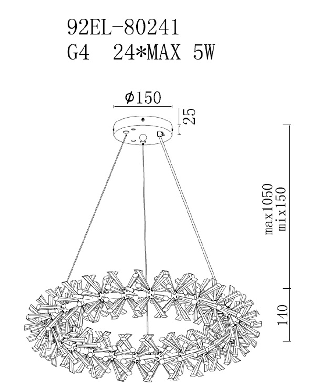 Люстра подвесная латунь, стекло прозр. d60см Garda Decor