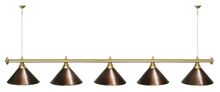 Лампа STARTBILLIARDS 5 пл. (плафоны антик медь,штанга красная,фурнитура золото)