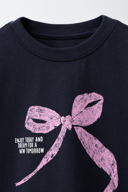 ZARA ФУТБОЛКА С ПРИНТОМ «БАНТ», ЧЕРНЫЙ