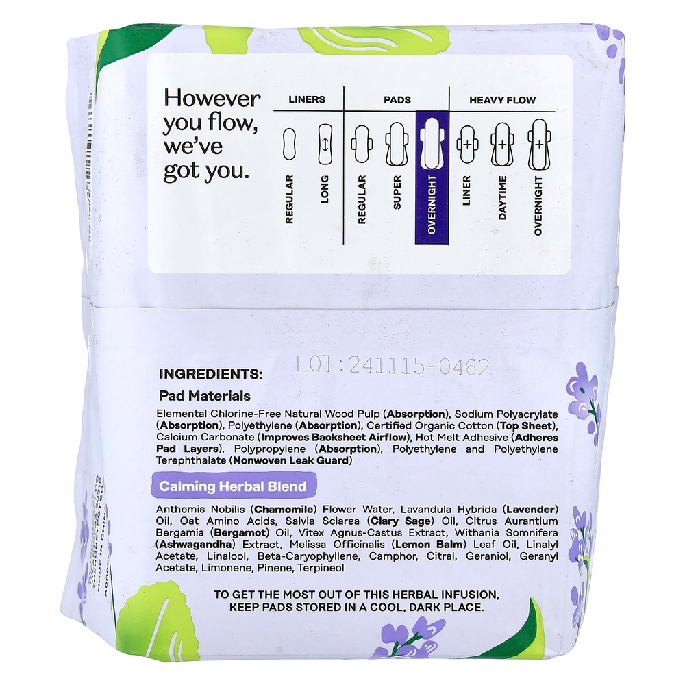 The Honey Pot Company, органический успокаивающий травяной настой, подушечки с крылышками, для ночного ухода, 12 штук