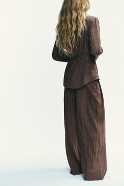 ZARA БРЮКИ С ДВУМЯ СКЛАДКАМИ И КЛАПАНАМИ, КОРИЧНЕВЫЙ/ЭКРЮ