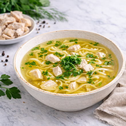 Суп бульон куриный с лапшой замороженный 400 мл