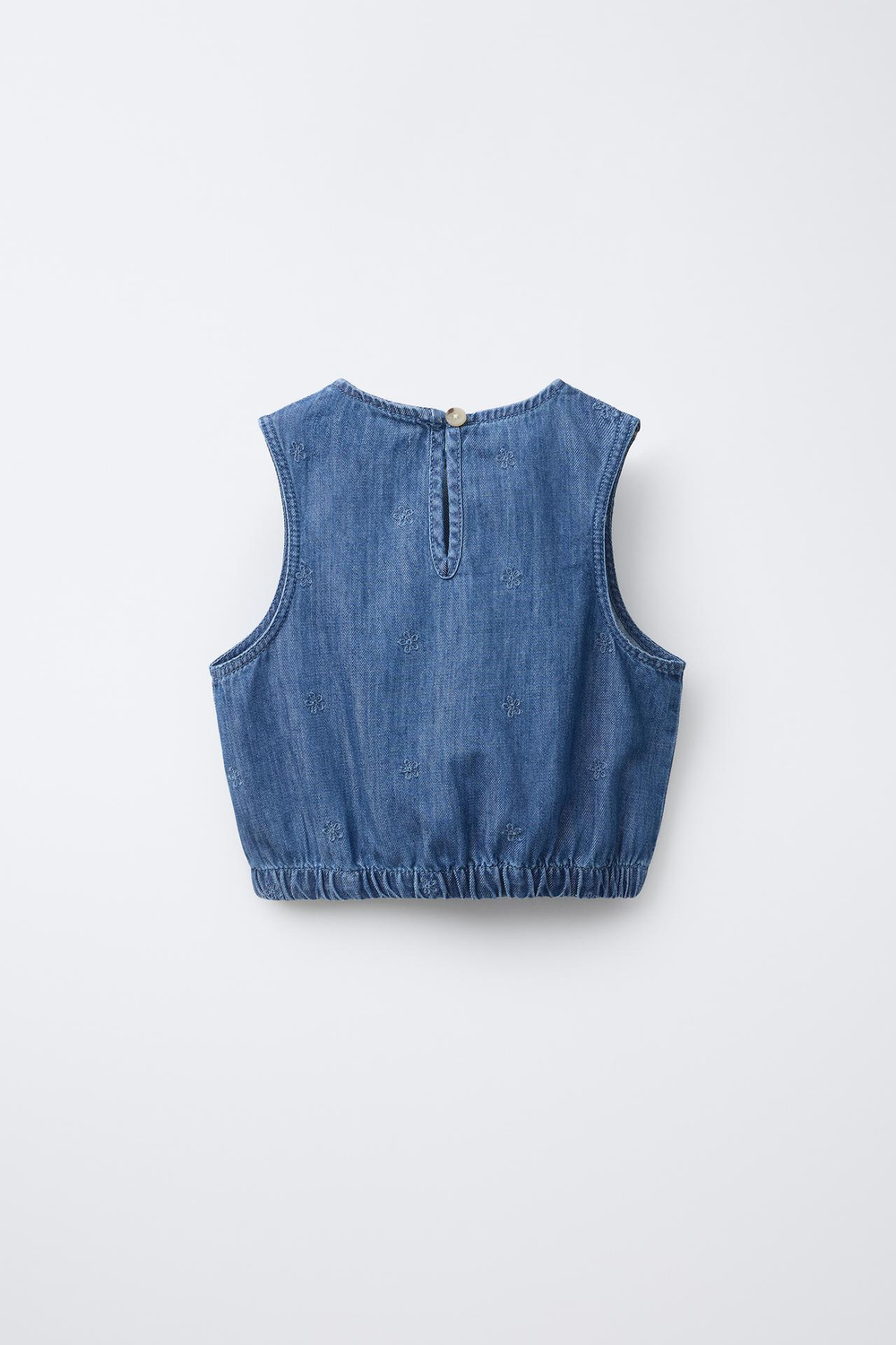 ZARA ДЖИНСОВЫЙ ТОП С ЦВЕТОЧНОЙ ВЫШИВКОЙ, СИНИЙ