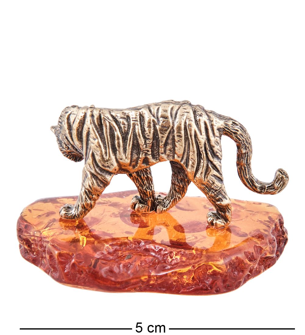 Народные промыслы AM-3974 Фигурка «Тигр Саванна Охотник» (латунь, янтарь)