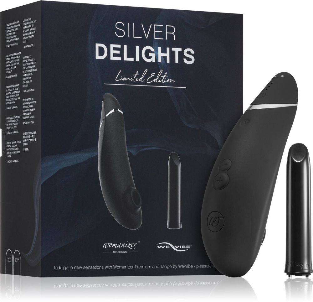 Womanizer Womanizer Premium Black and Gold clitoral stimulator + EC-Vibe Tango vibrator Silver Delights Collection