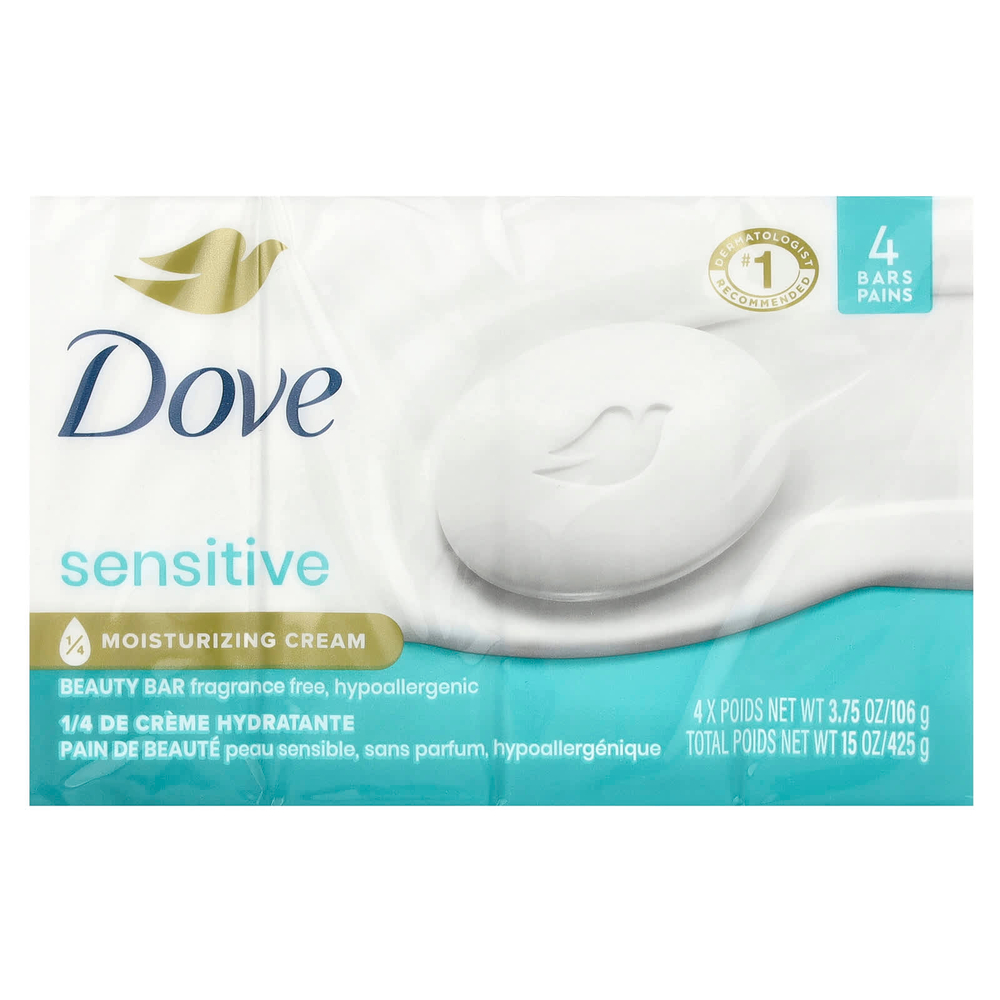 Dove, кусковое мыло, для чувствительной кожи, без отдушки, 4 шт. по 106 г (3,75 унции)