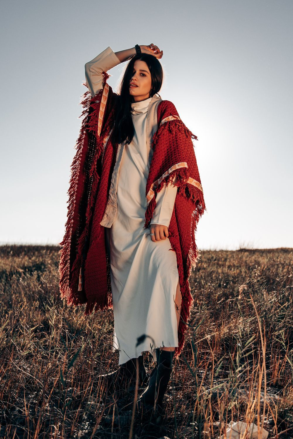 Berber пальто-пончо (красная охра)