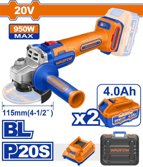 УШМ аккумуляторная 20В 115 мм, б/щ (4) WADFOW WLAP5322