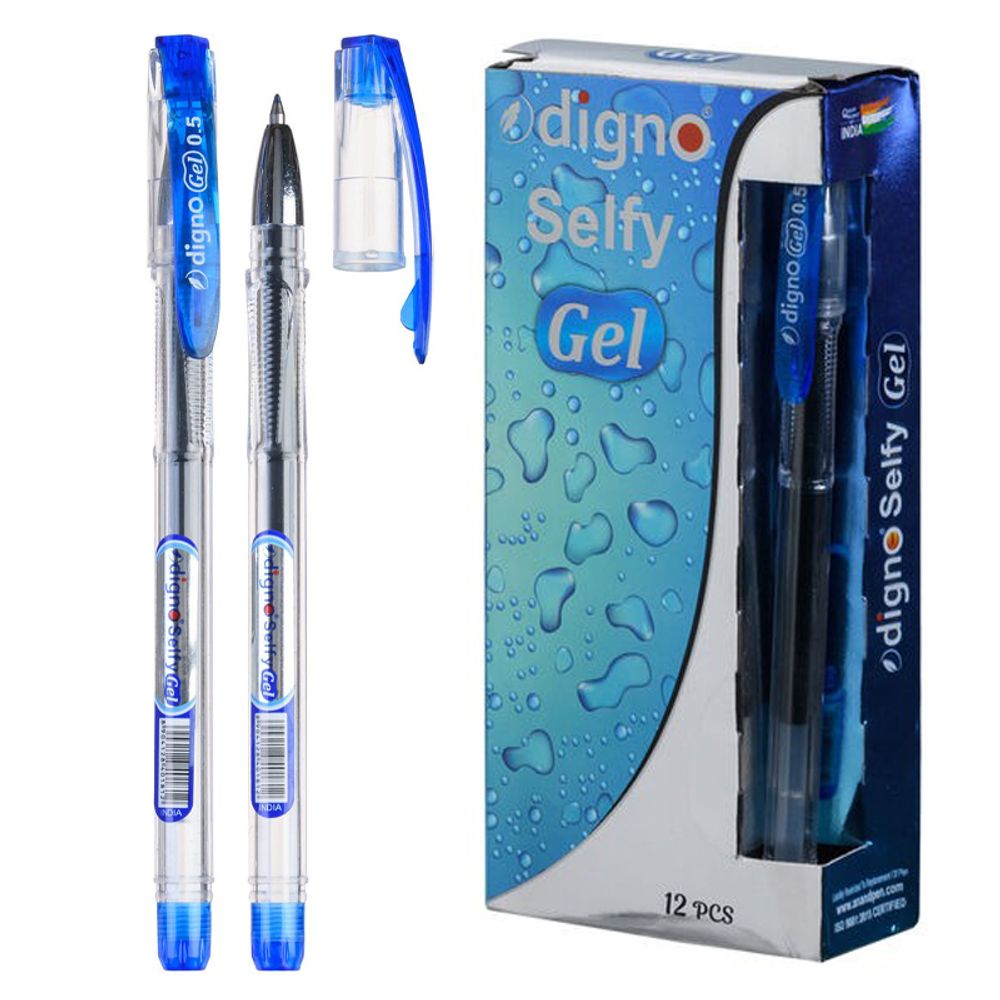Ручка гелевая, Digno, синие чернила, серия &quot;Selfy&quot;, прозрачный корпус, 12 шт