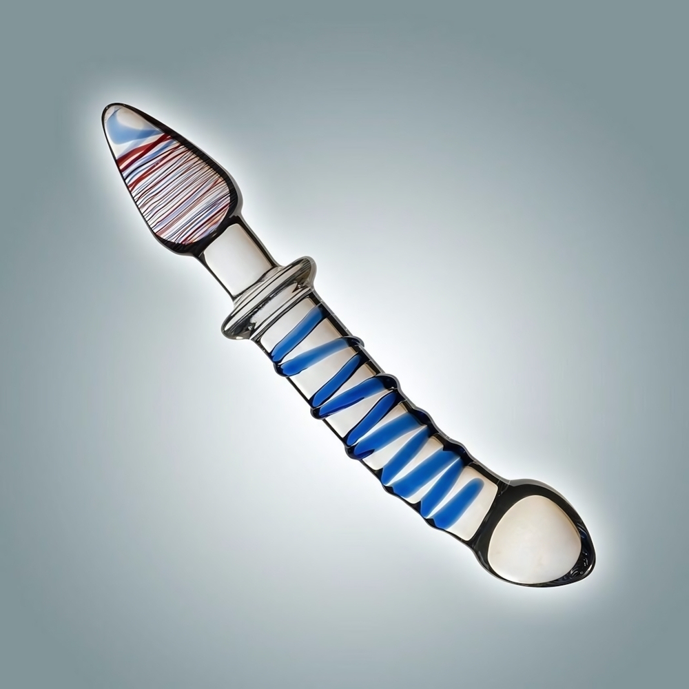 Анально-вагинальный стеклянный фаллоимитатор с анальным ограничителем - 23 см. (Цвет: прозрачный)